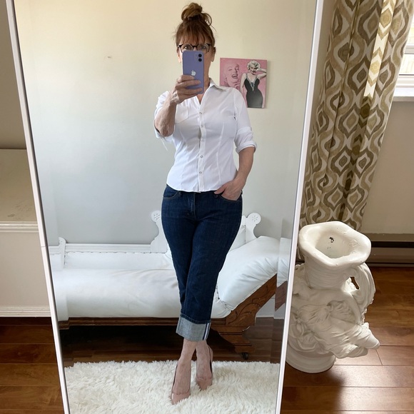 BANANA REPUBLIC CROPPED DENIM JEANS DARK BLUE CUFFED POCKETS ZIPPER CAPRI - Picture 12 of 12